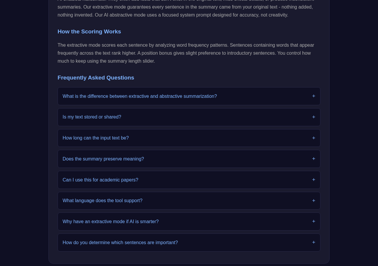 Text Summarizer tool interface