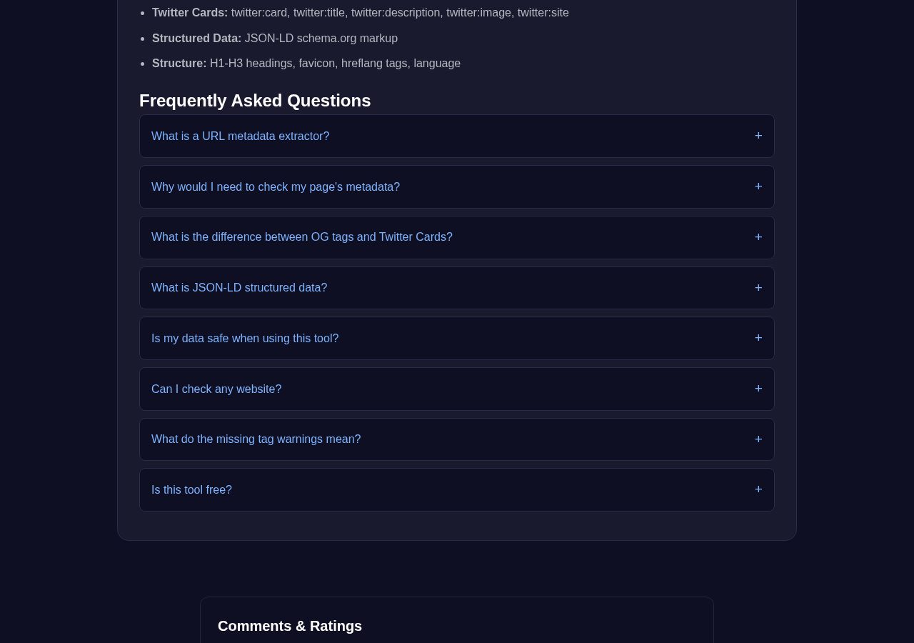 Url Metadata Extractor tool interface