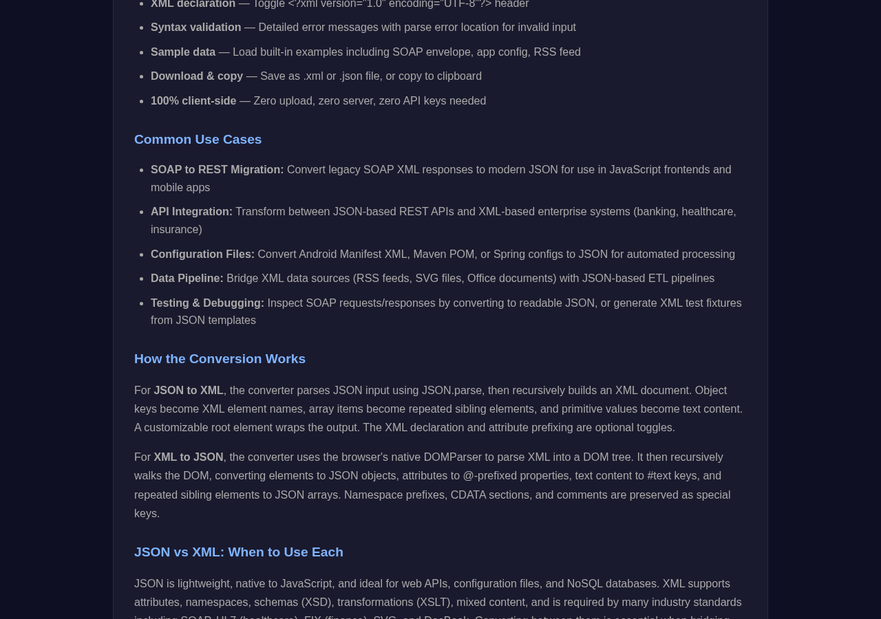 Json Xml Converter tool interface