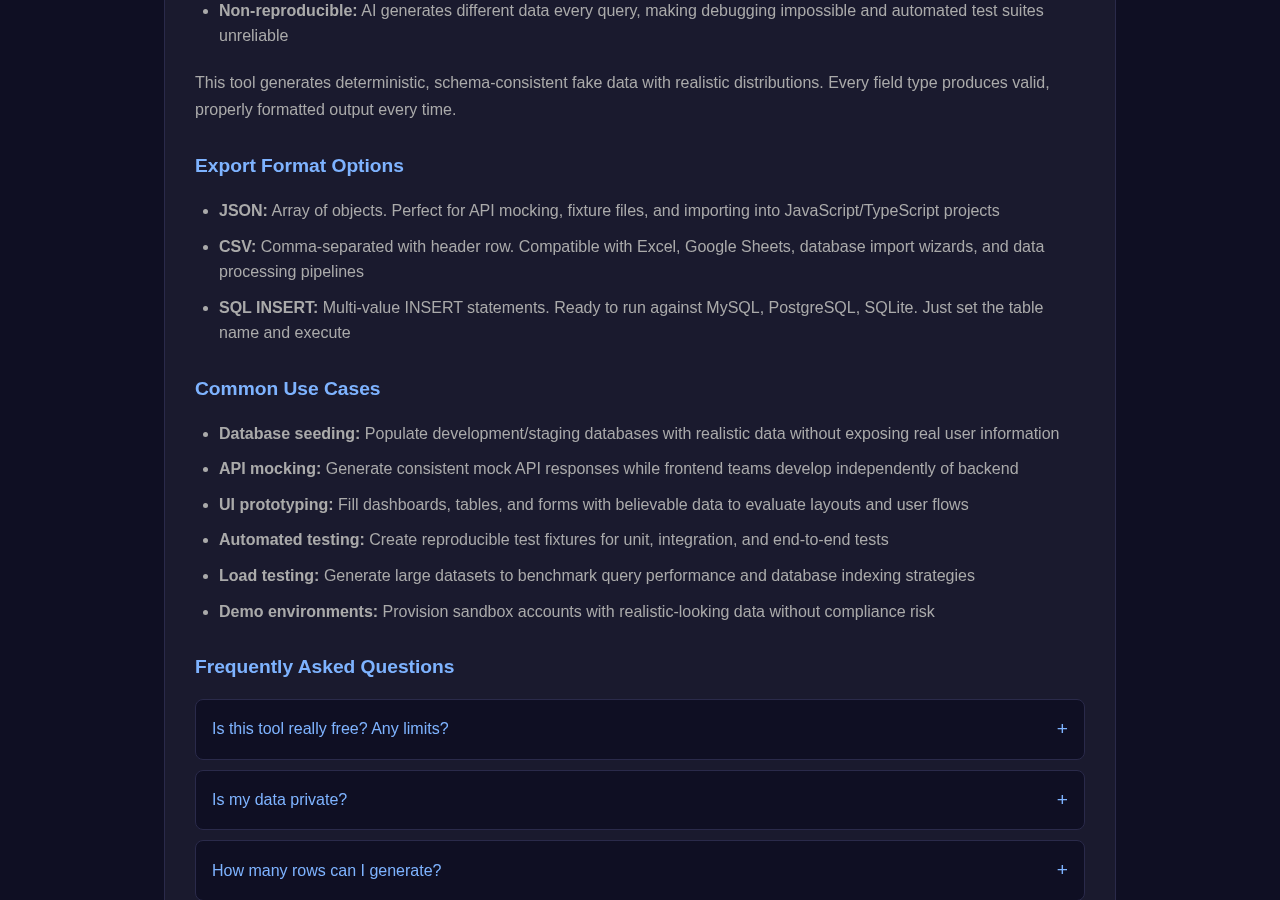 Mock Data Generator tool interface