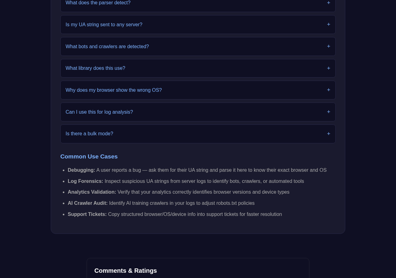 User Agent Parser tool interface