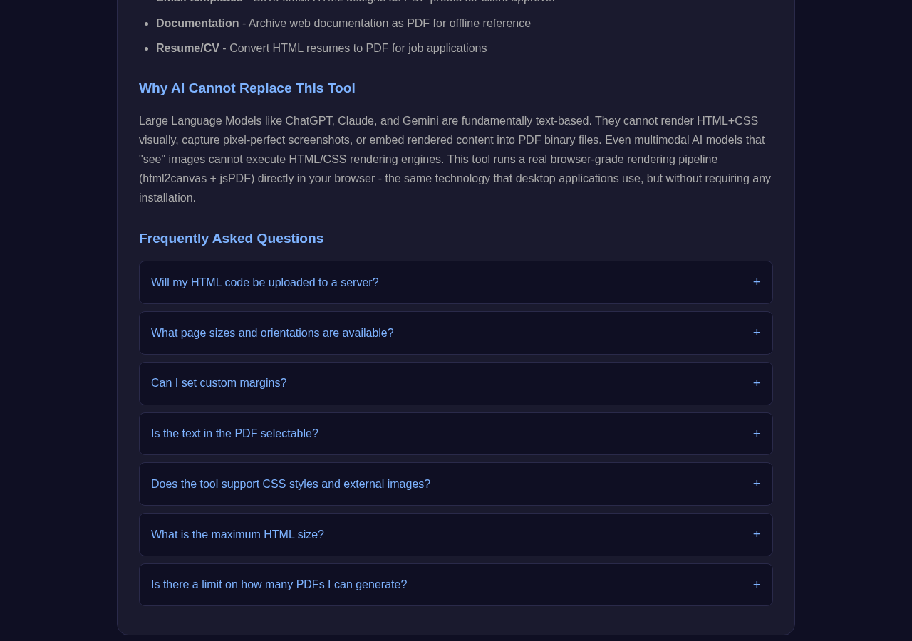 Html To Pdf tool interface