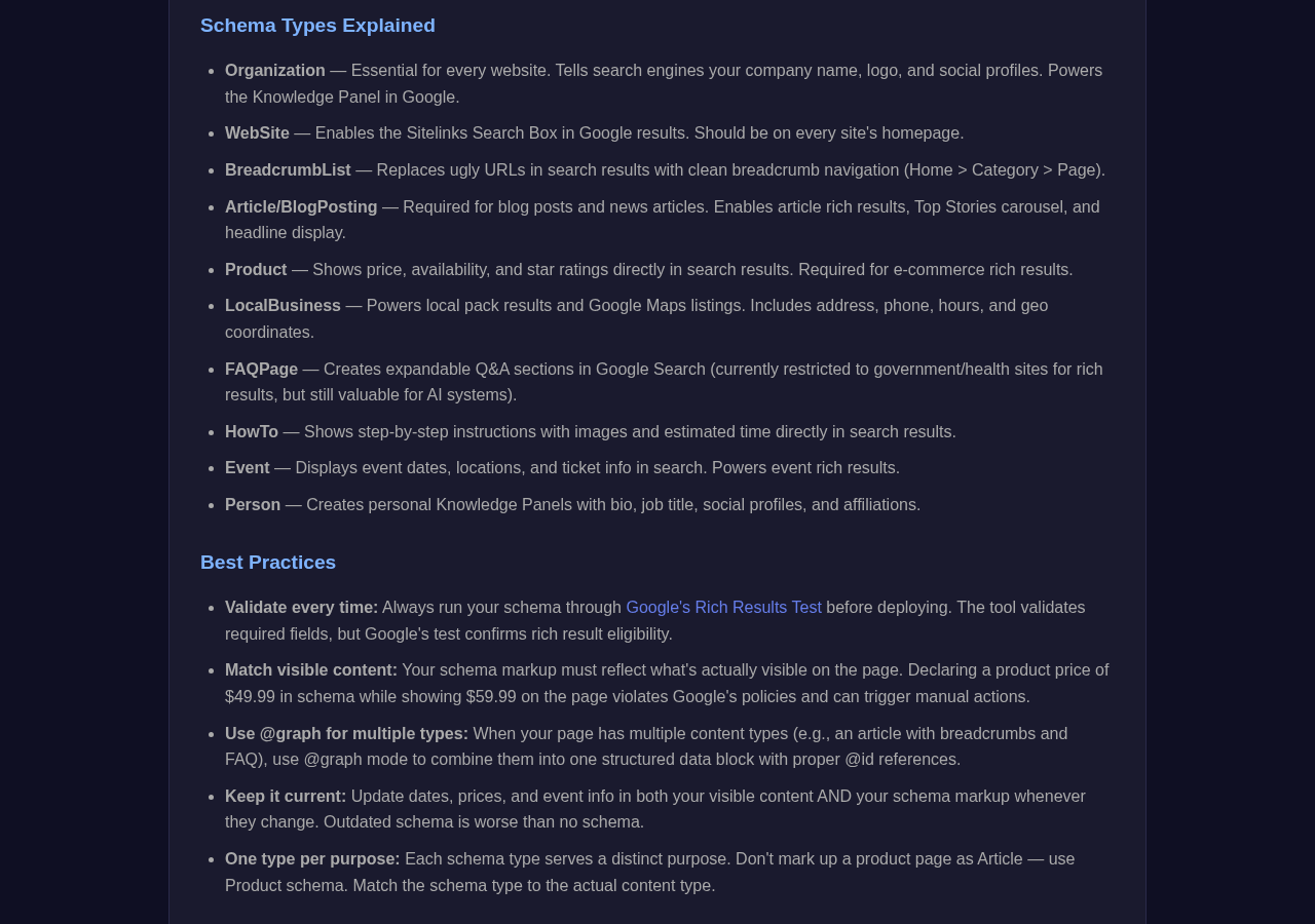 Schema Markup Generator tool interface