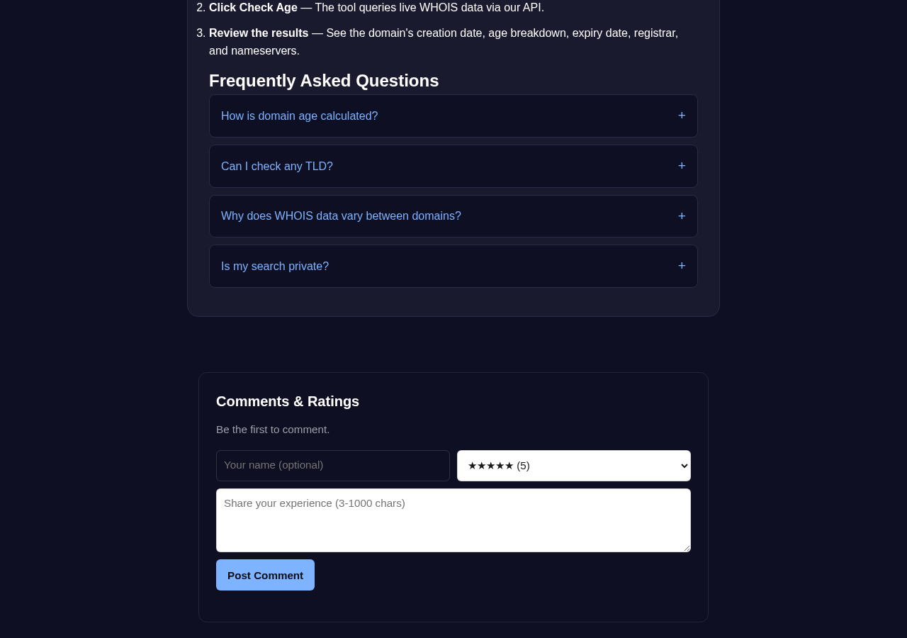 Domain Age Checker tool interface