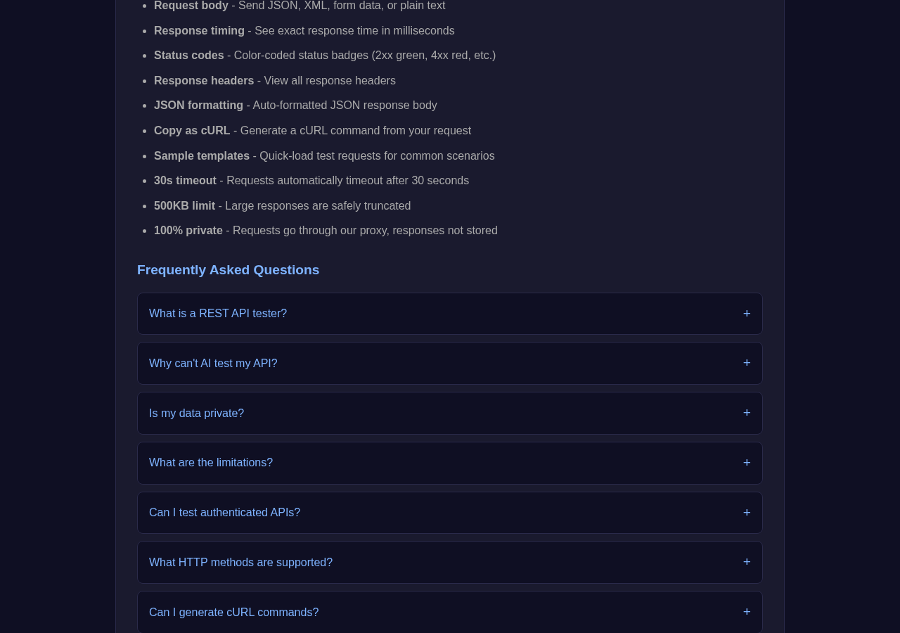 Api Tester tool interface