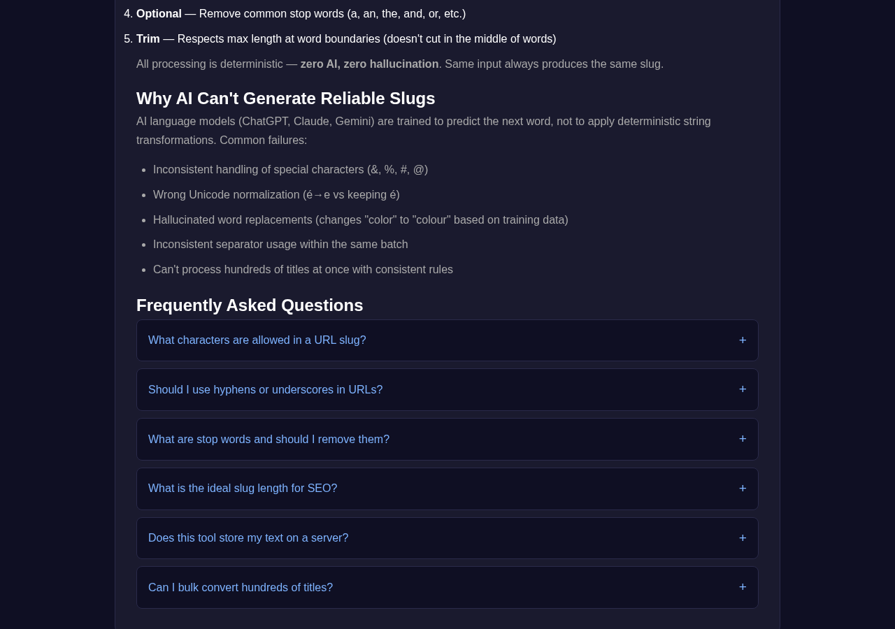 Slug Generator tool interface