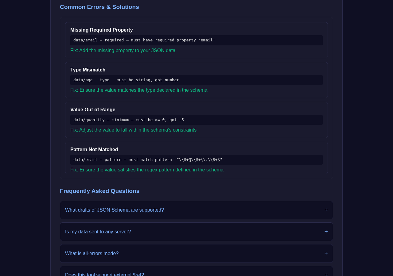 Json Schema Validator tool interface