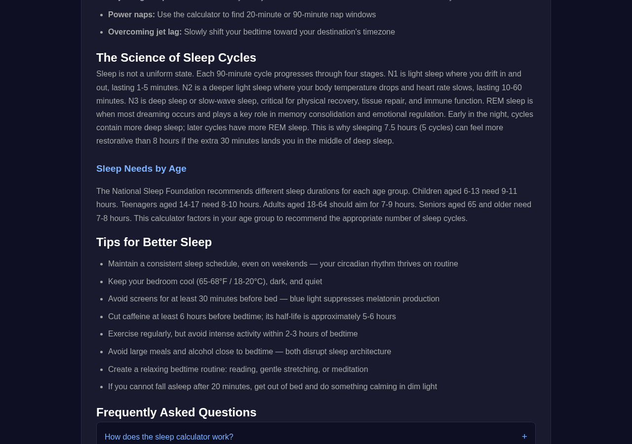 Sleep Calculator tool interface