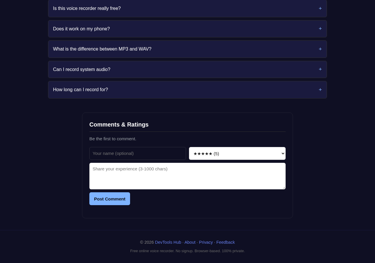 Voice Recorder tool interface