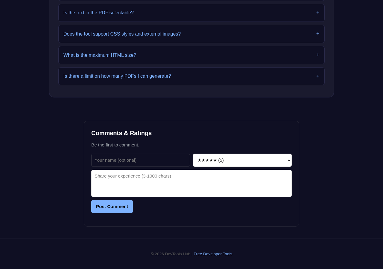 Html To Pdf tool interface
