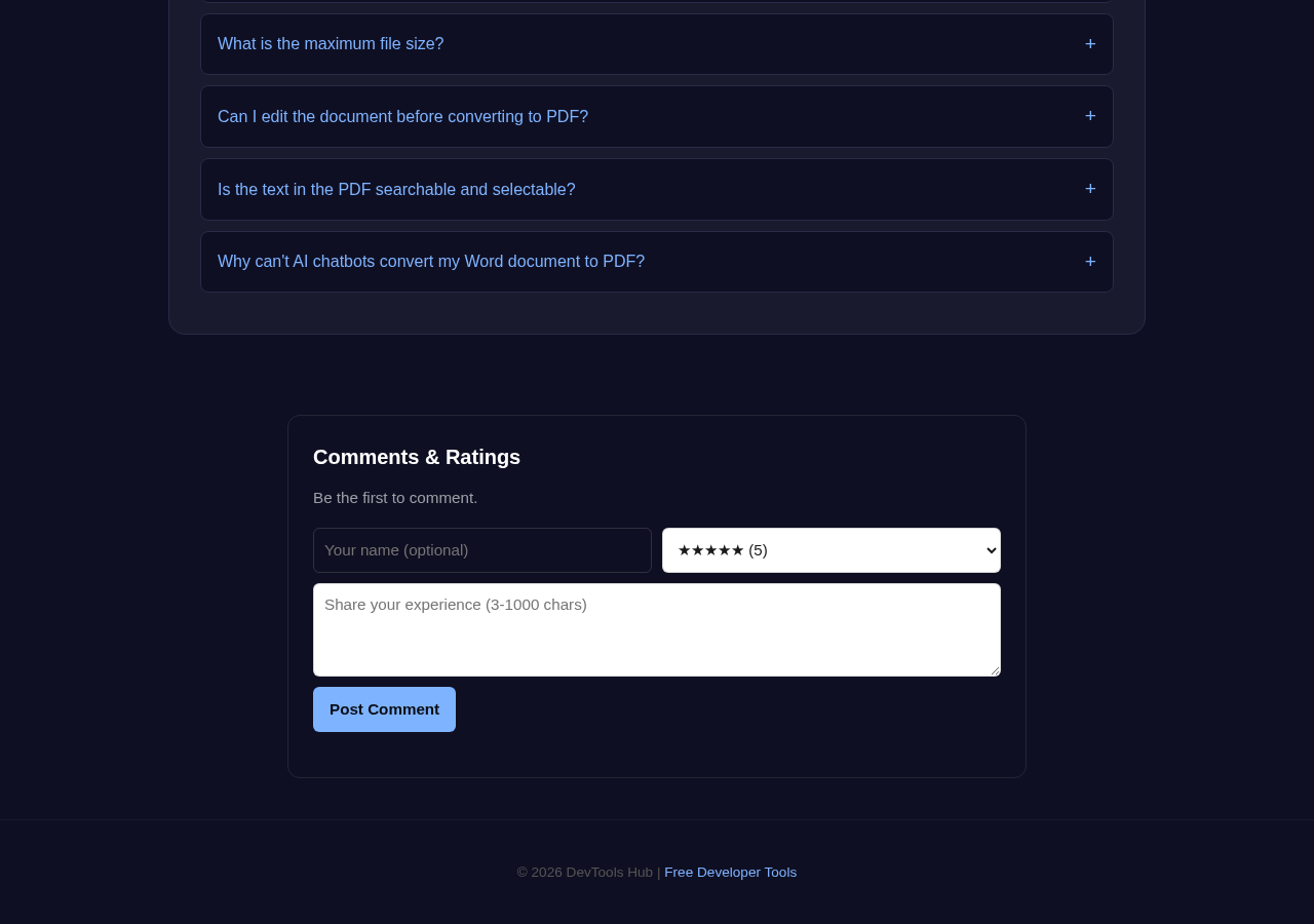 Word To Pdf tool interface