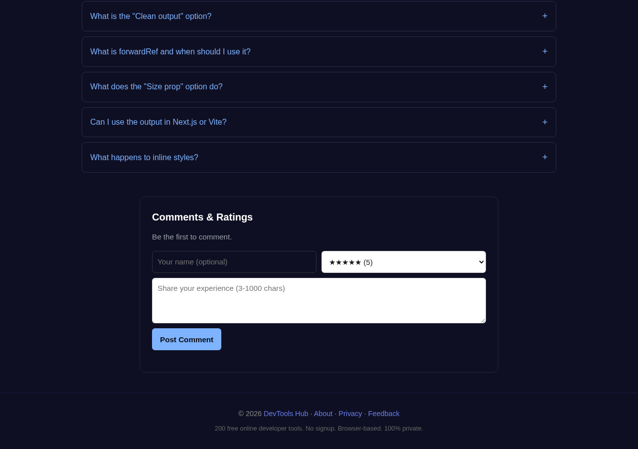 Svg To Jsx Converter tool interface