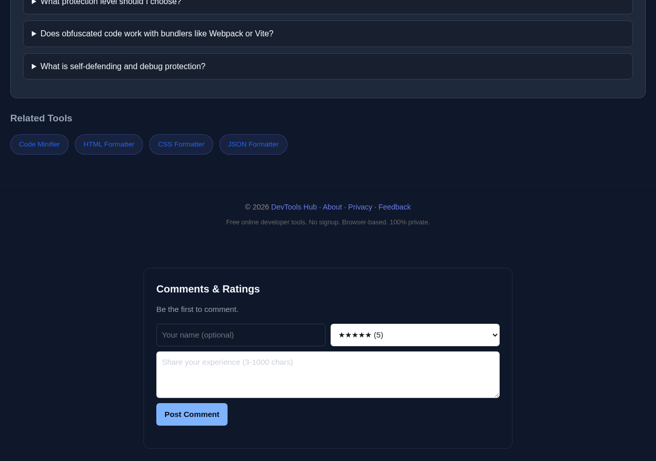 Javascript Obfuscator tool interface