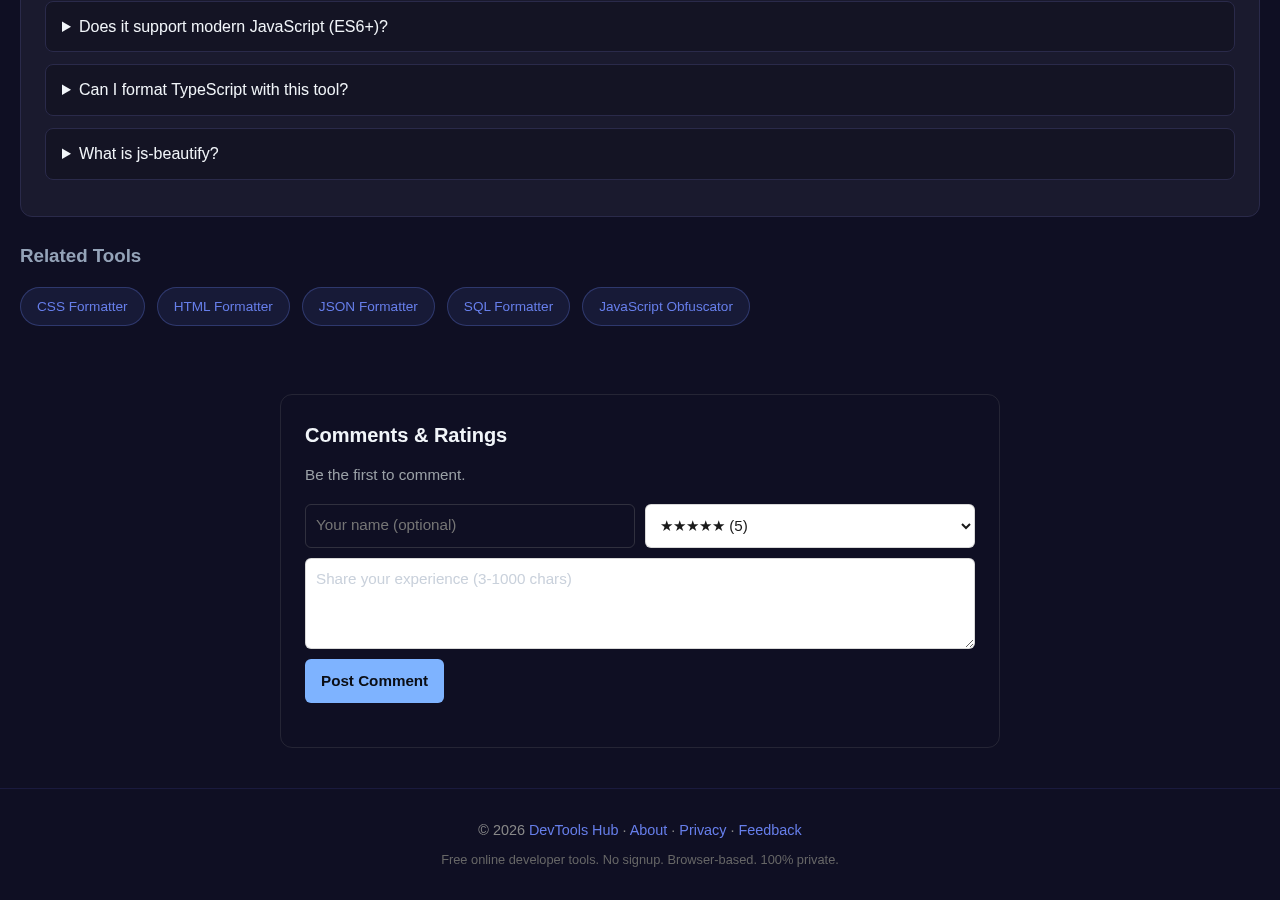 Js Formatter tool interface